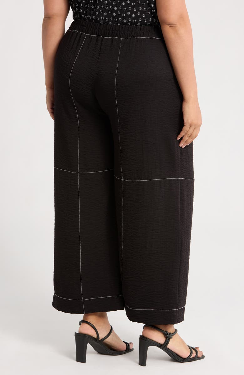 Adrianna Papell Crinkled Topstitched Pants, Alternate, color, Black/ Ivory