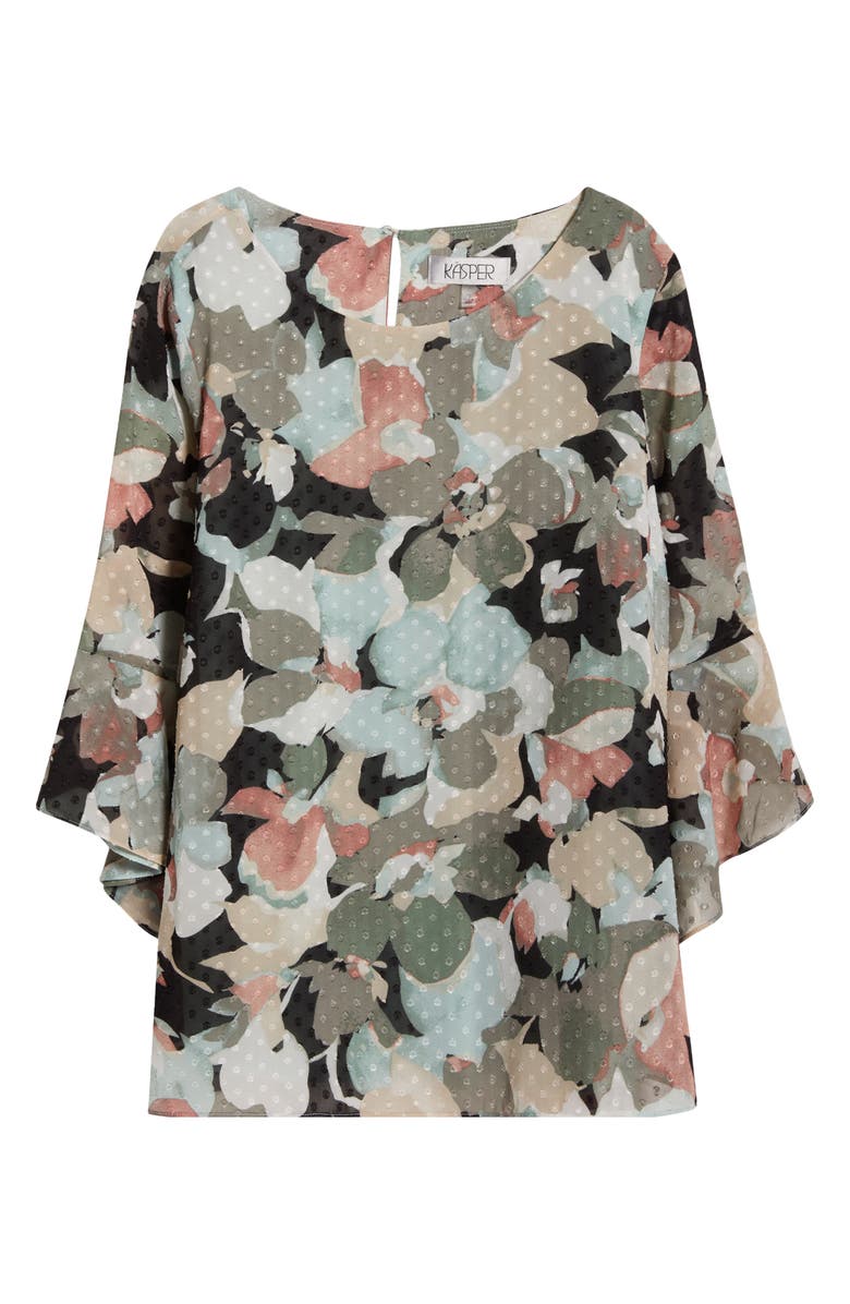 KASPER Clip Dot Ruffle Sleeve Top, Alternate, color, 