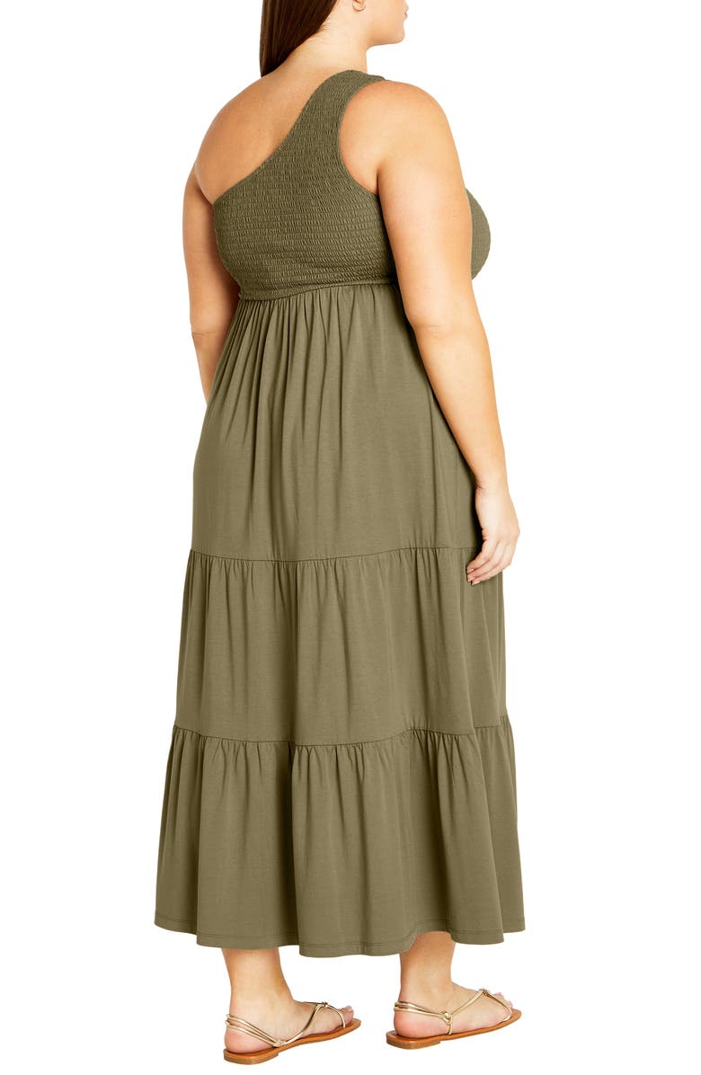 City Chic Darcy Smocked One Shoulder Dress, Alternate, color, Olive