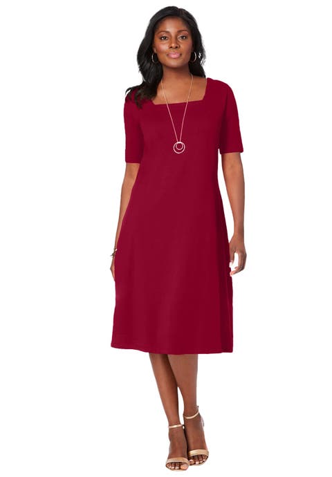 Stretch Cotton Square Neck Midi Dress (Plus)