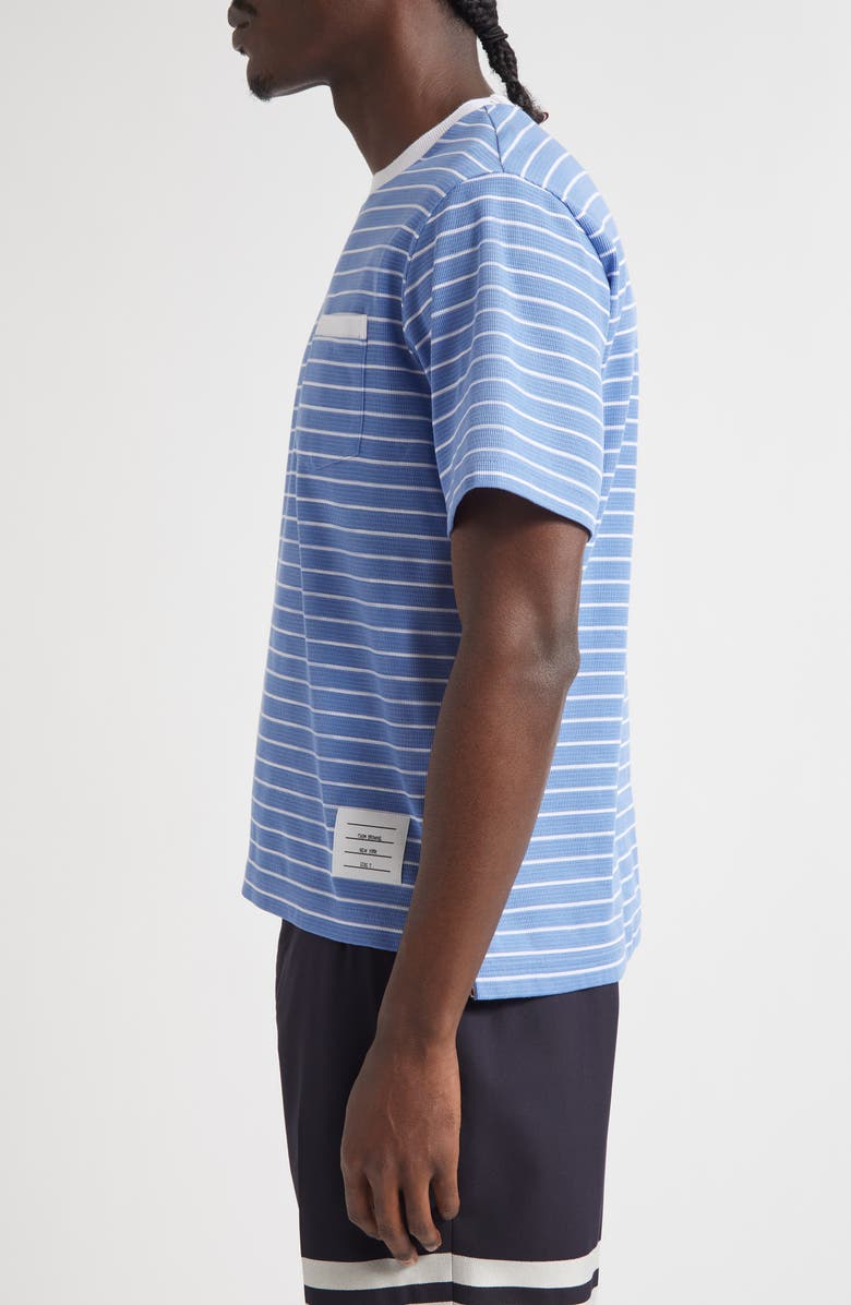 Thom Browne Milano Stripe Short Sleeve Pocket T-Shirt, Alternate, color, Blue/ White