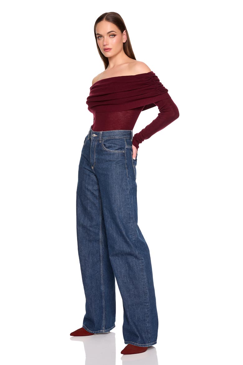 Off the Shoulder Merino Wool Sweater, Alternate, color, BEAUJOLAIS
