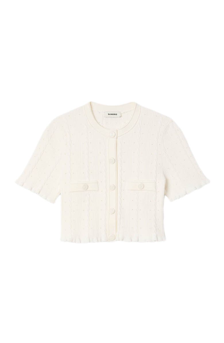 SANDRO Cropped pointelle knit cardigan, Alternate, color,