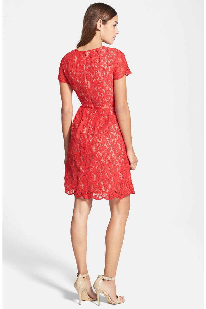 Scalloped Lace Dress, Alternate, color, CAYENNE