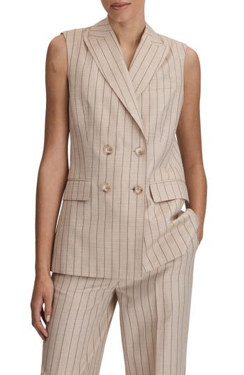 Reiss Odette Pinstripe Double Breasted Blazer In Neutral