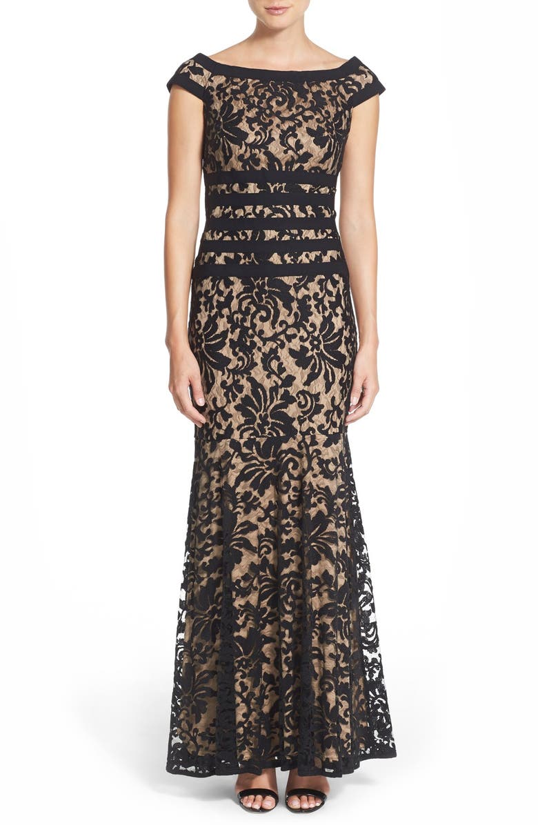 Tadashi Shoji Textured Lace Mermaid Gown, Main, color,
