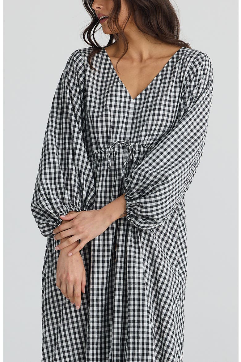 Sunshine Plaid Long Sleeve Maxi Dress, Alternate, color, BLACK