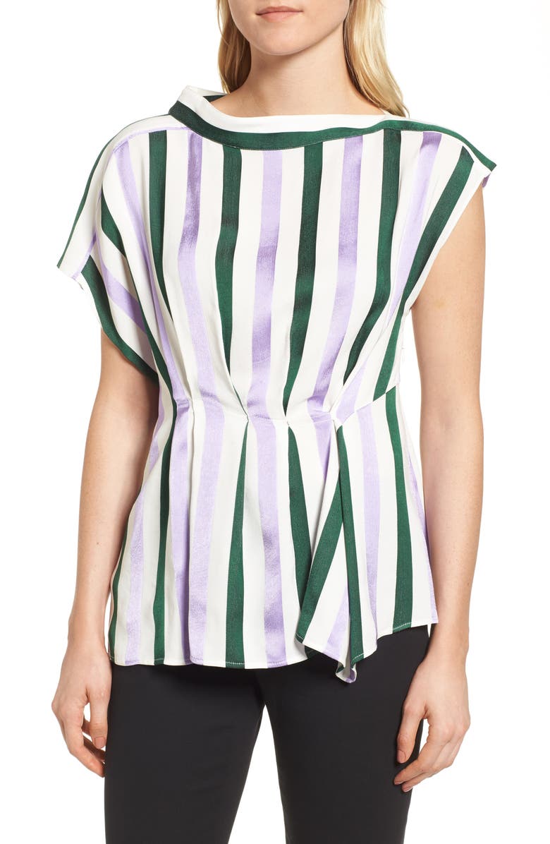 Lewit Stripe Draped Peplum Top, Main, color, Purple- Green Vertical Stripe