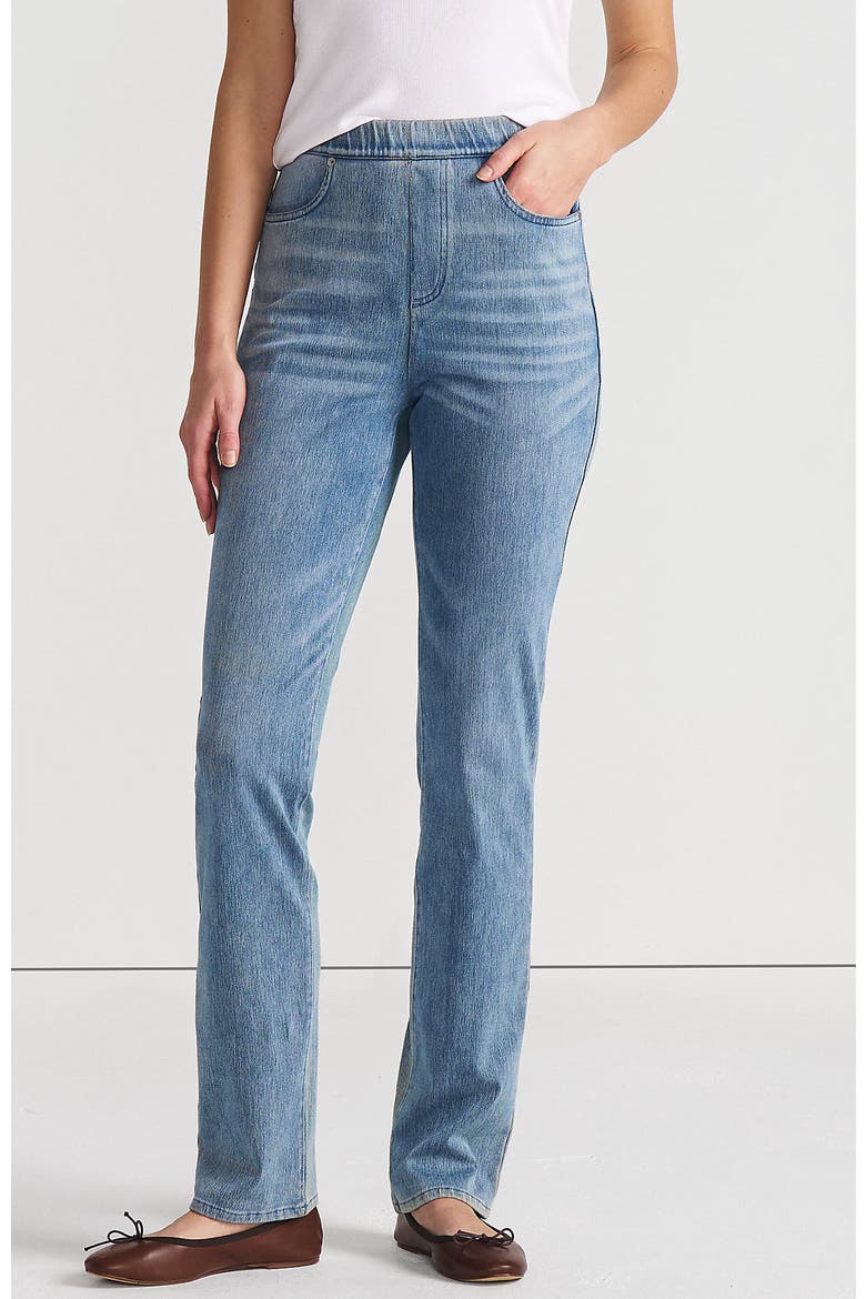 Petite Starfish High Rise Knit Denim Straight Jeans, Main, color, Light Brook