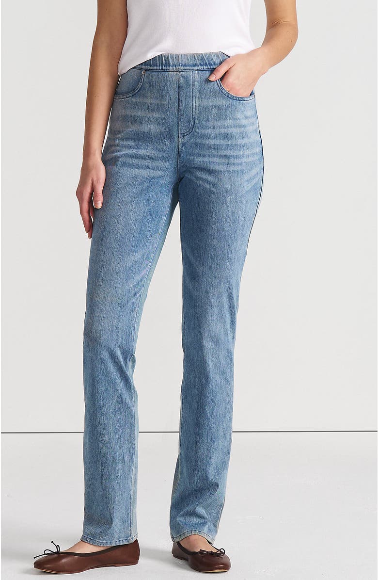 Lands' End Starfish High Rise Knit Denim Straight Jeans, Main, color, Light Brook