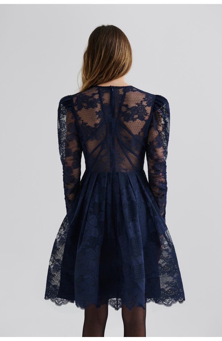 Malina Leoni Lace Long Sleeve Mini Dress, Alternate, color, Dark Blue
