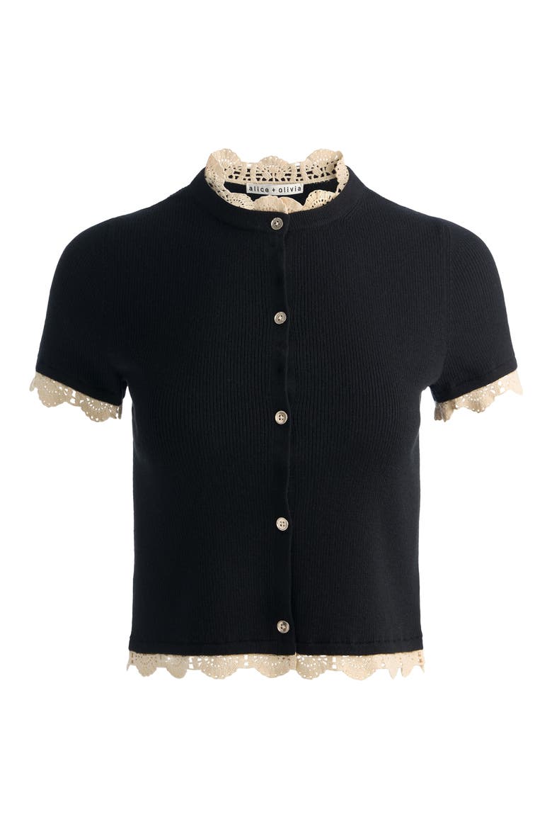Ciara Crochet Trim Wool Blend Cardigan, Alternate, color, BLACK/ NATURAL
