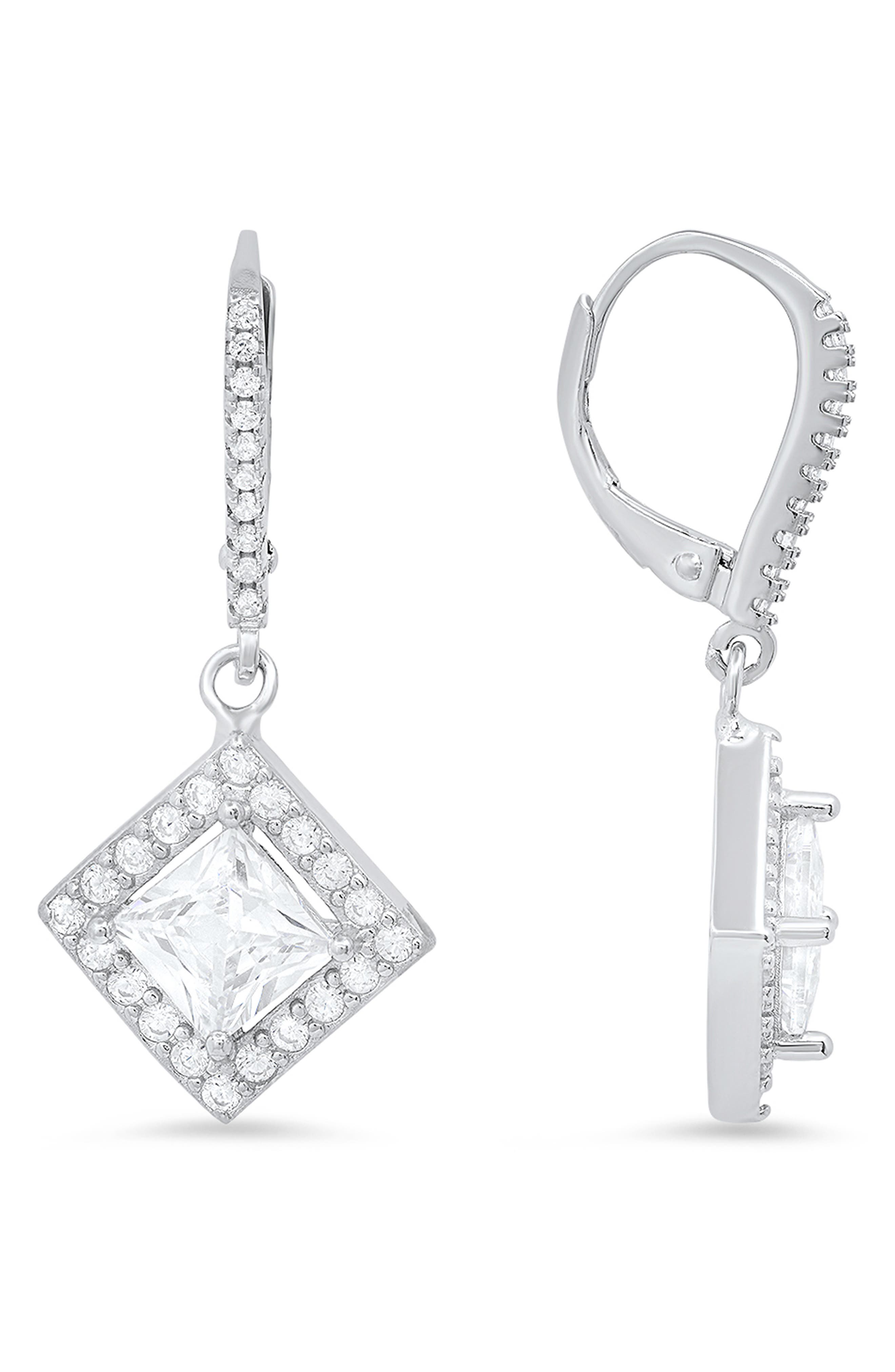 Queen Jewels Sterling Silver Princess Cut CZ Drop Earrings