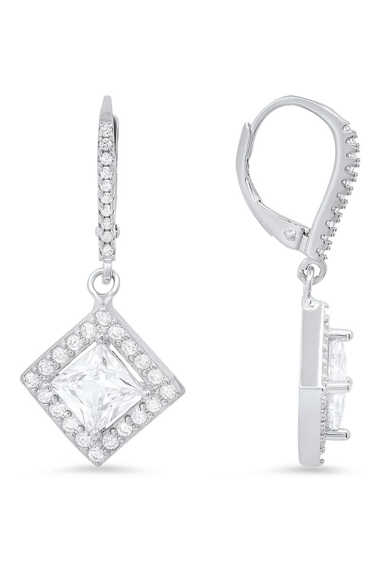Sterling Silver Princess Cut CZ Drop Earrings, Main, color, SILVER