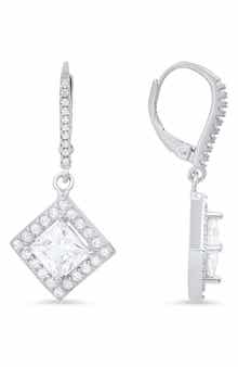 Queen Jewels Sterling Silver Princess Cut CZ Drop Earrings