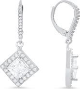 Queen Jewels Sterling Silver Princess Cut CZ Drop Earrings