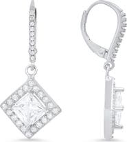 Queen Jewels Sterling Silver Princess Cut CZ Drop Earrings