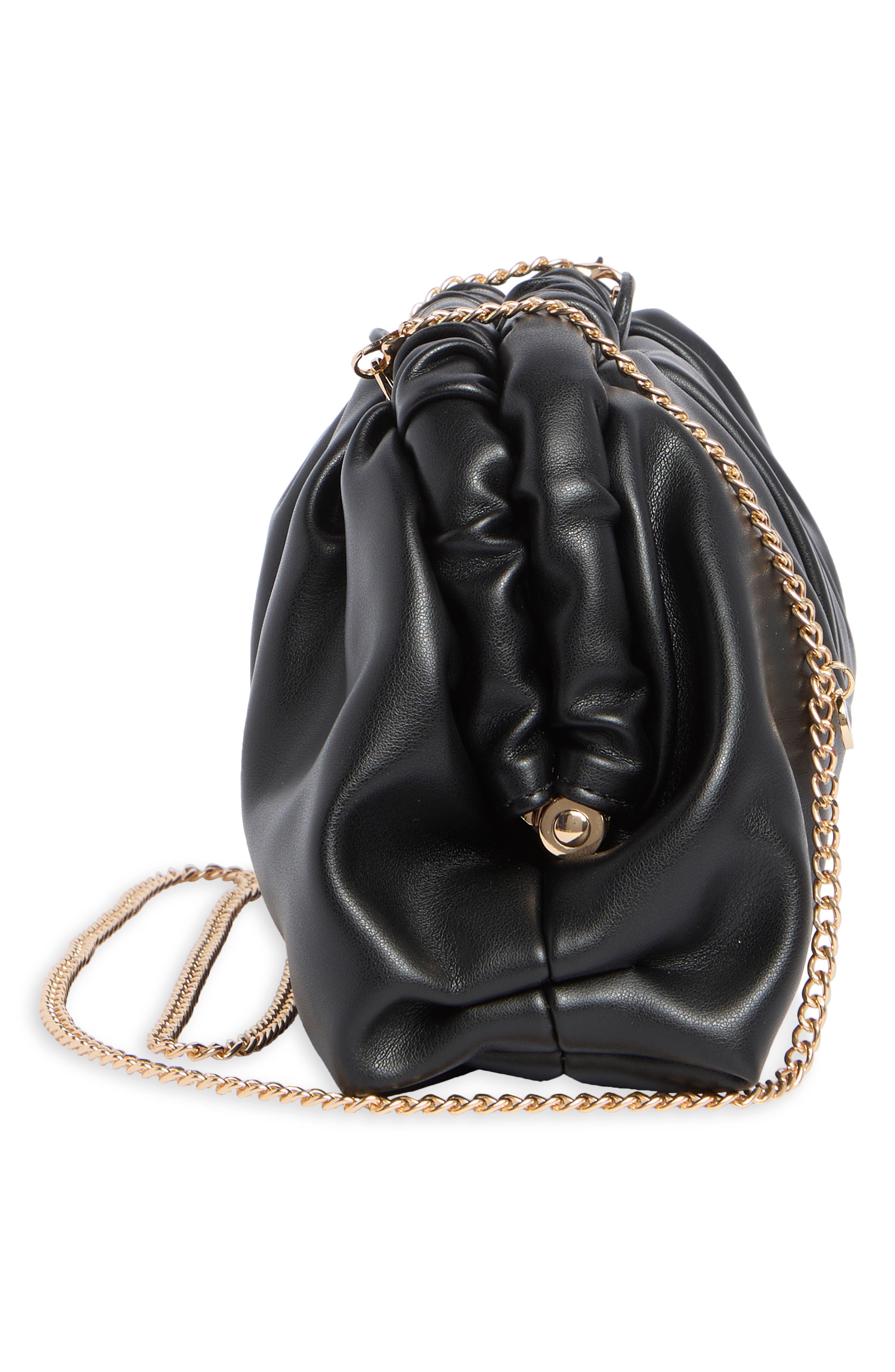 Nix Gathered Soft Faux Leather Frame Clutch, Alternate, color, BLACK