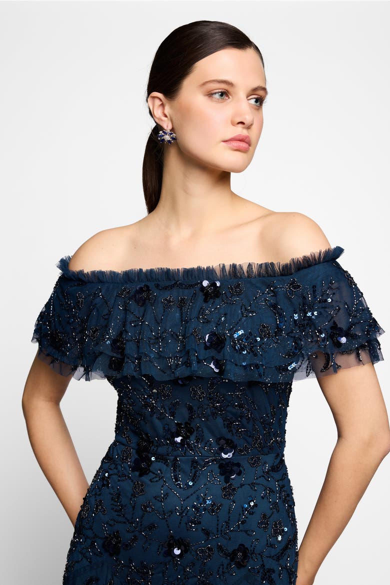Floral Embellished Sequins Maxi Dress, Alternate, color, NAVY