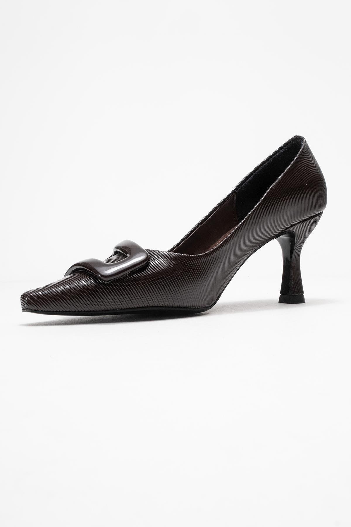 Prologue Shoes Astra Buckle Pointed Toe Pump, Alternate, color, Brown