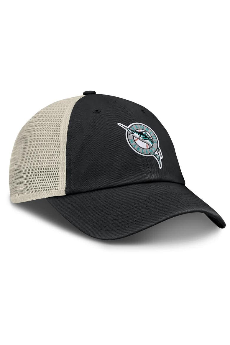 Men's Nike Black/Natural Florida Marlins Cooperstown Collection Club Trucker Adjustable Hat, Alternate, color, Black