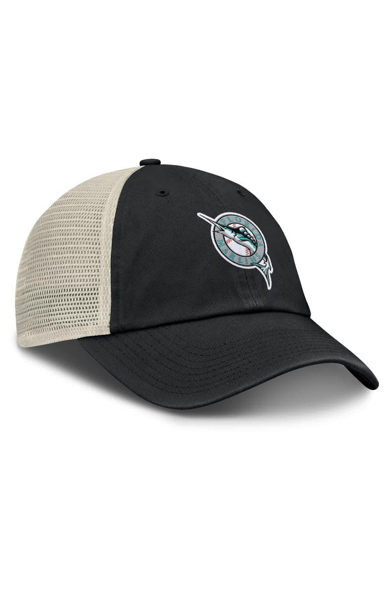 Nike Men's Nike Black/Natural Florida Marlins Cooperstown Collection Club Trucker Adjustable Hat, Alternate, color, Black