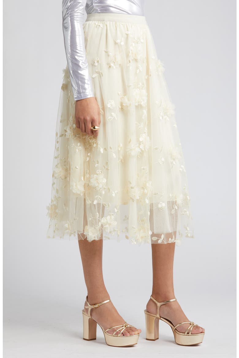 Audra Floral Appliqué Chiffon Maxi Skirt, Alternate, color, CREAM