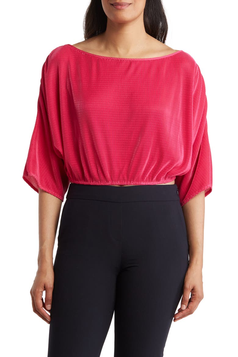 Plissé Crop Top, Main, color, DARK FUCHSIA