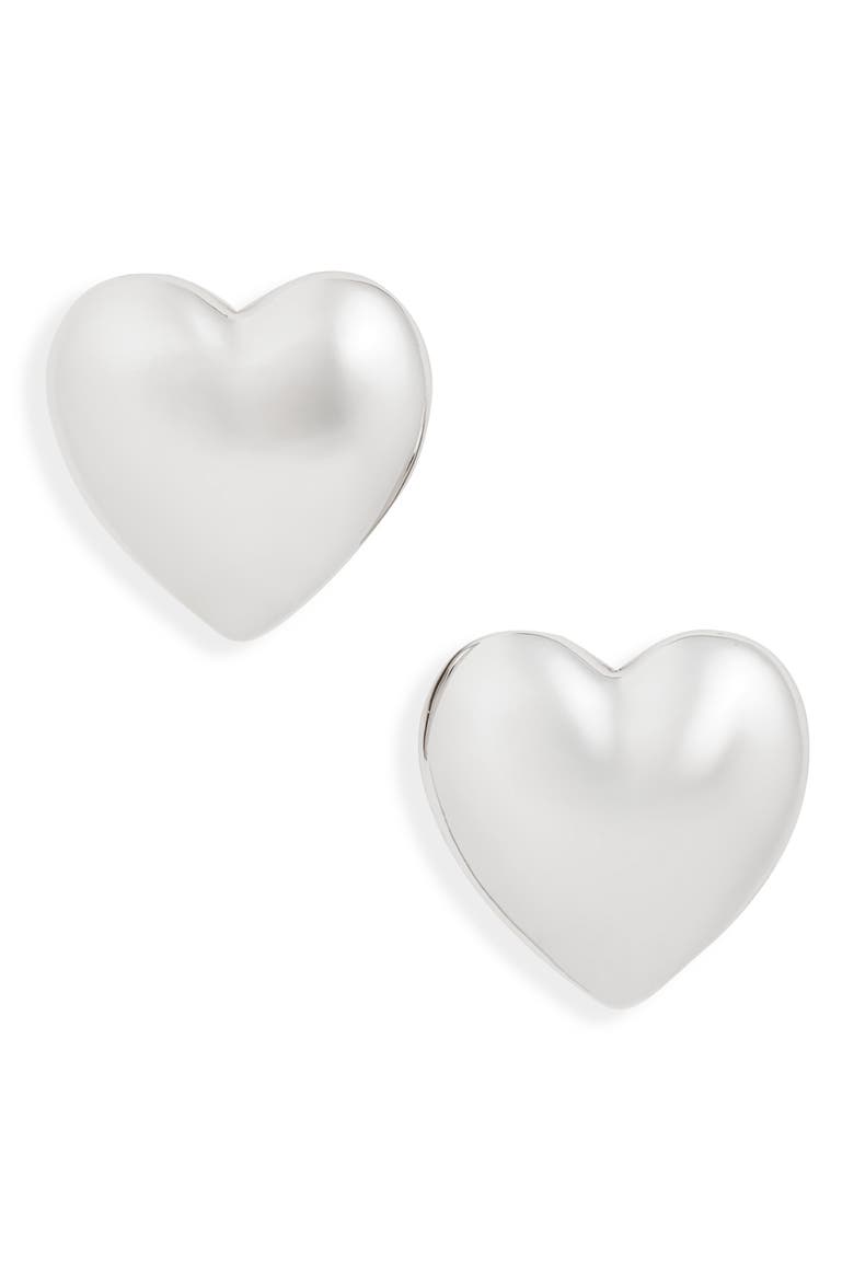 Puffy Heart Stud Earrings, Main, color, SILVER