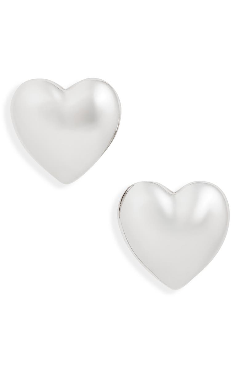 Open Edit Puffy Heart Stud Earrings, Main, color, Silver