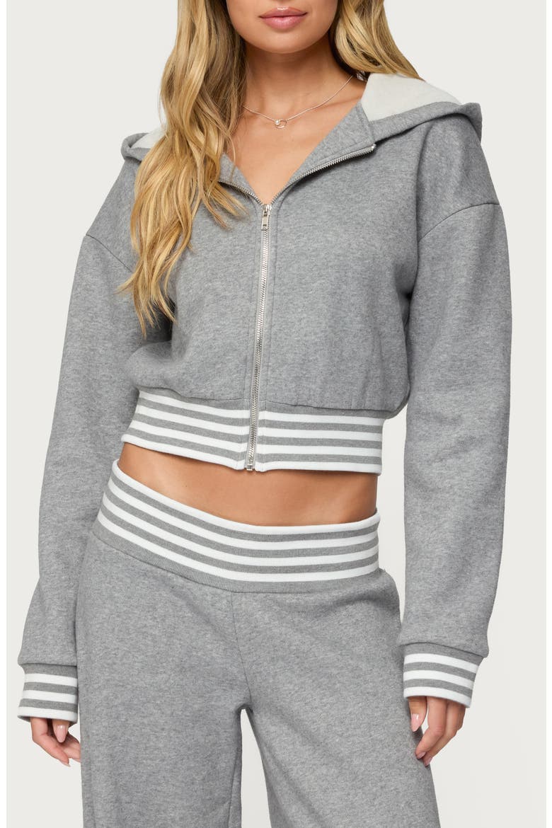 Eloura Stripe Detail Zip-Up Hoodie, Main, color, GRAY-MELANGE