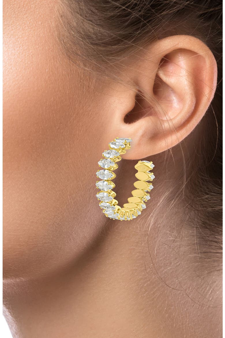 Marquise Cubic Zirconia Hoop Earrings, Alternate, color, CUBIC ZIRCONIA/ GOLDTONE