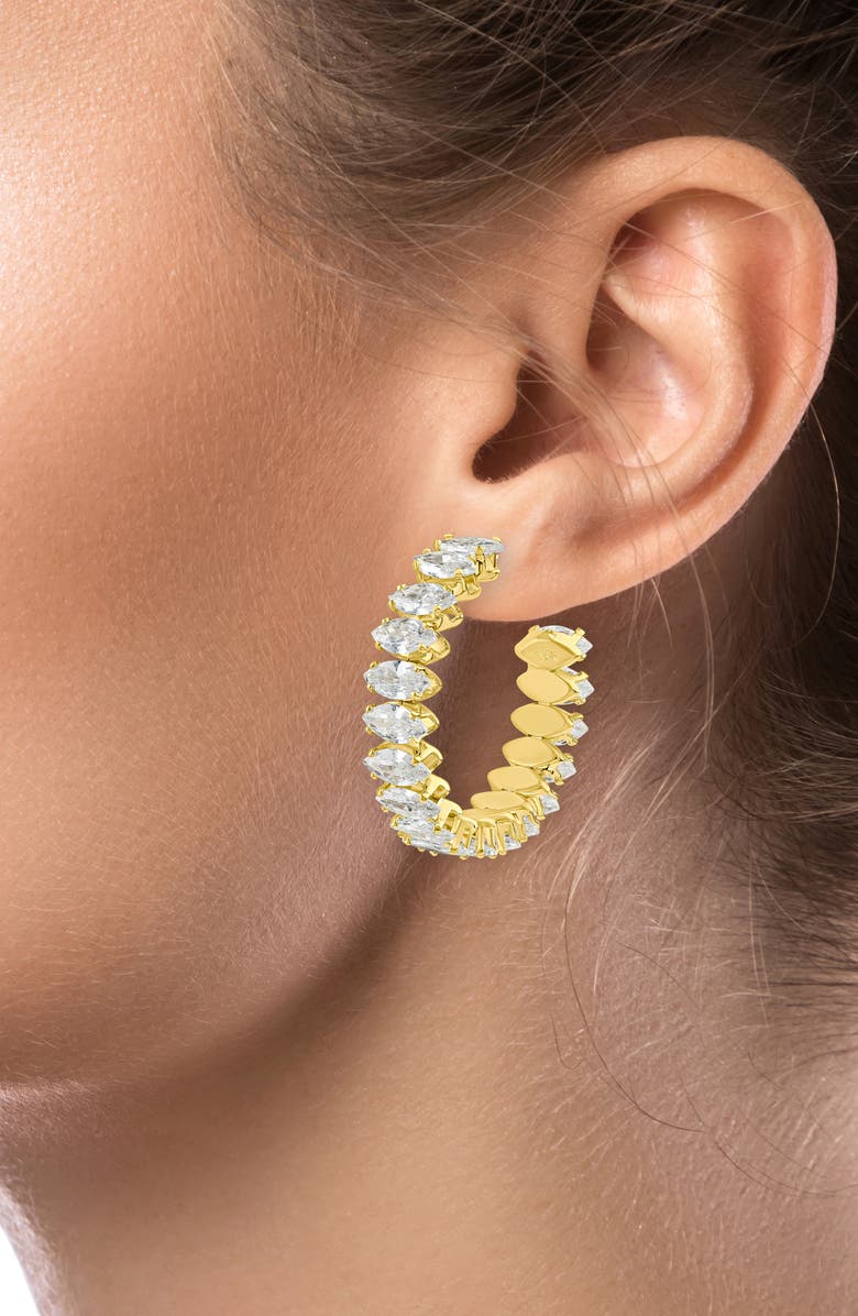 CZ by Kenneth Jay Lane Marquise Cubic Zirconia Hoop Earrings, Alternate, color, Cubic Zirconia/ Goldtone