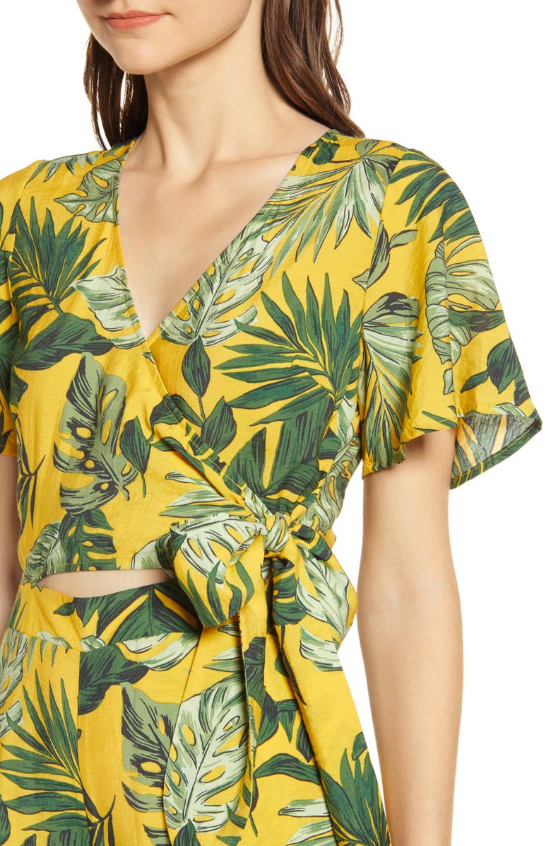 MOON RIVER Tropical Palm Print Wrap Jumpsuit, Alternate, color,