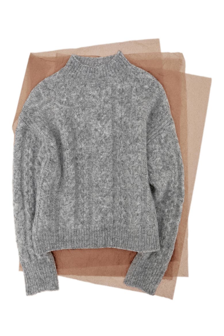 Perkins Cable Stitch Sweater, Alternate, color, MEDIUM HEATHER GREY