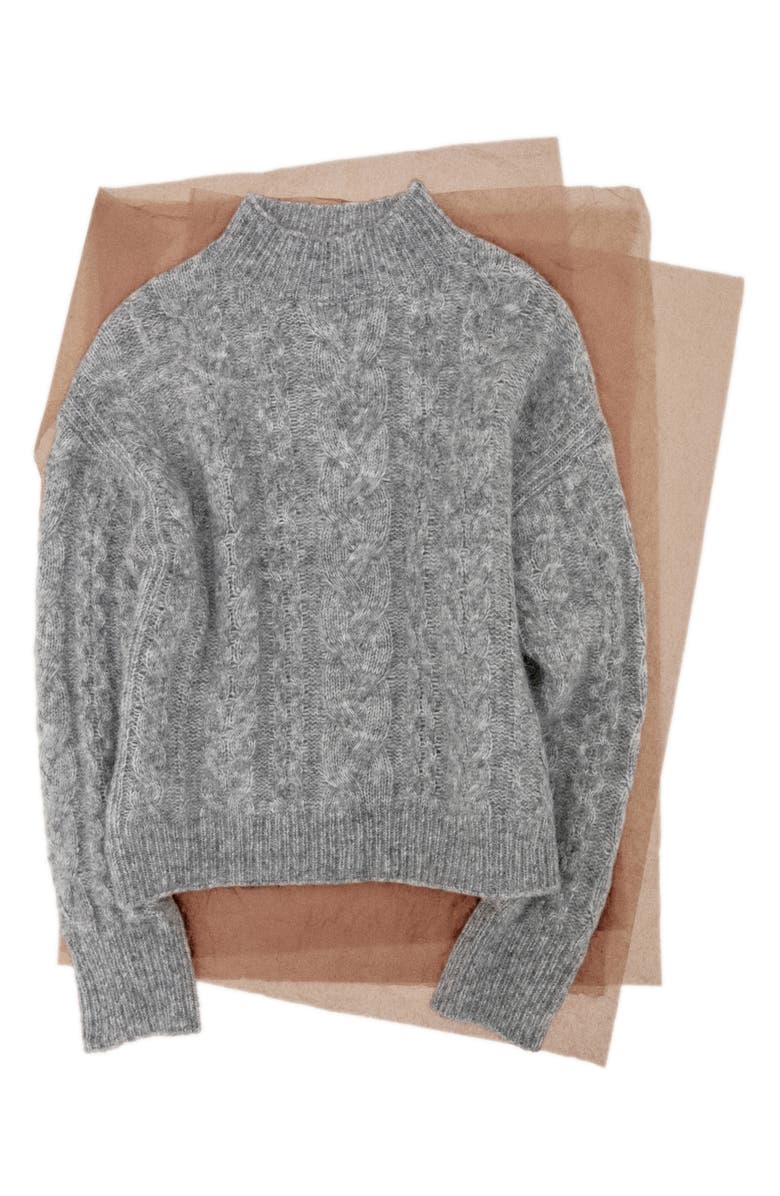 MANGO Perkins Cable Stitch Sweater, Alternate, color, Medium Heather Grey