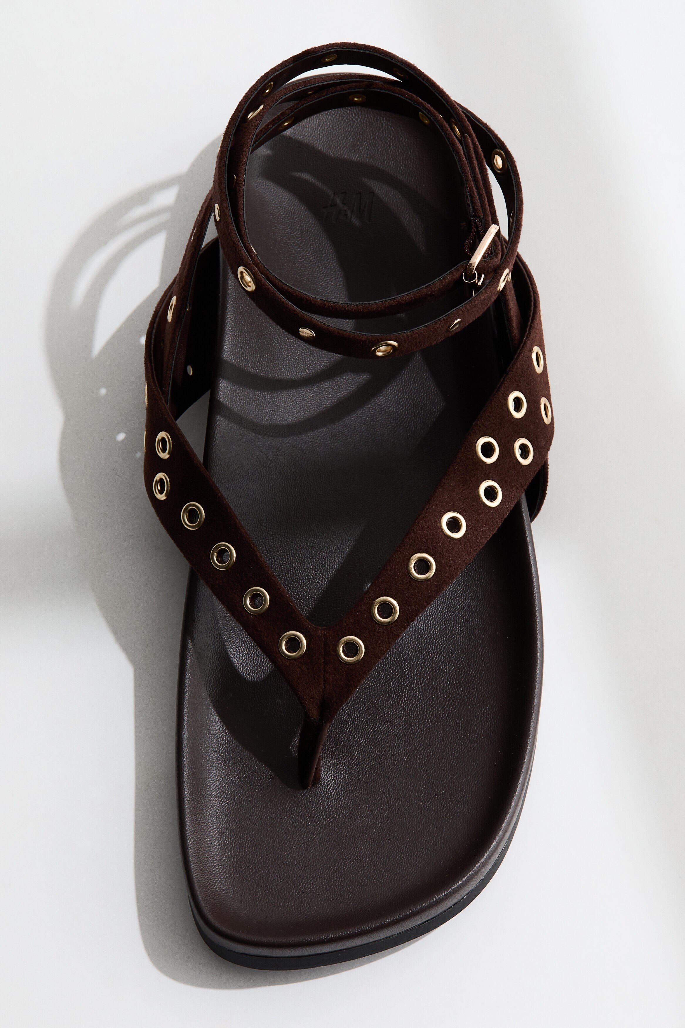 H&M Eyelet-detail Sandals, Alternate, color, Dark Brown
