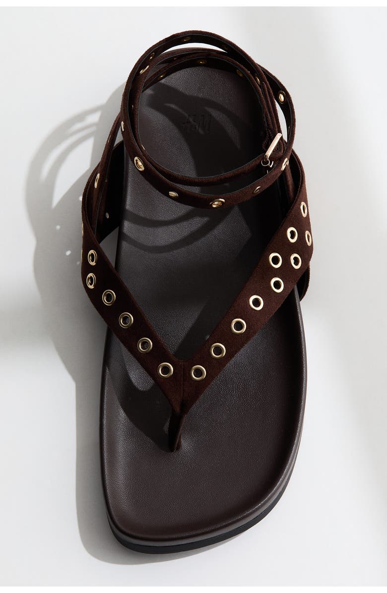 H&M Eyelet-detail Sandals, Alternate, color, Dark Brown