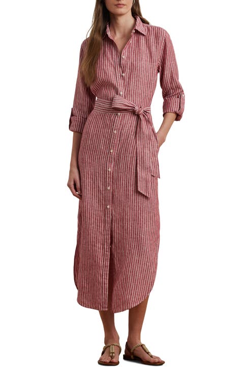 Stripe Long Sleeve Linen Shirtdress
