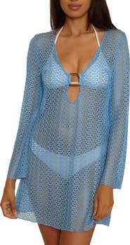 Becca Metallic Long Sleeve Sheer Cover-Up Dress
