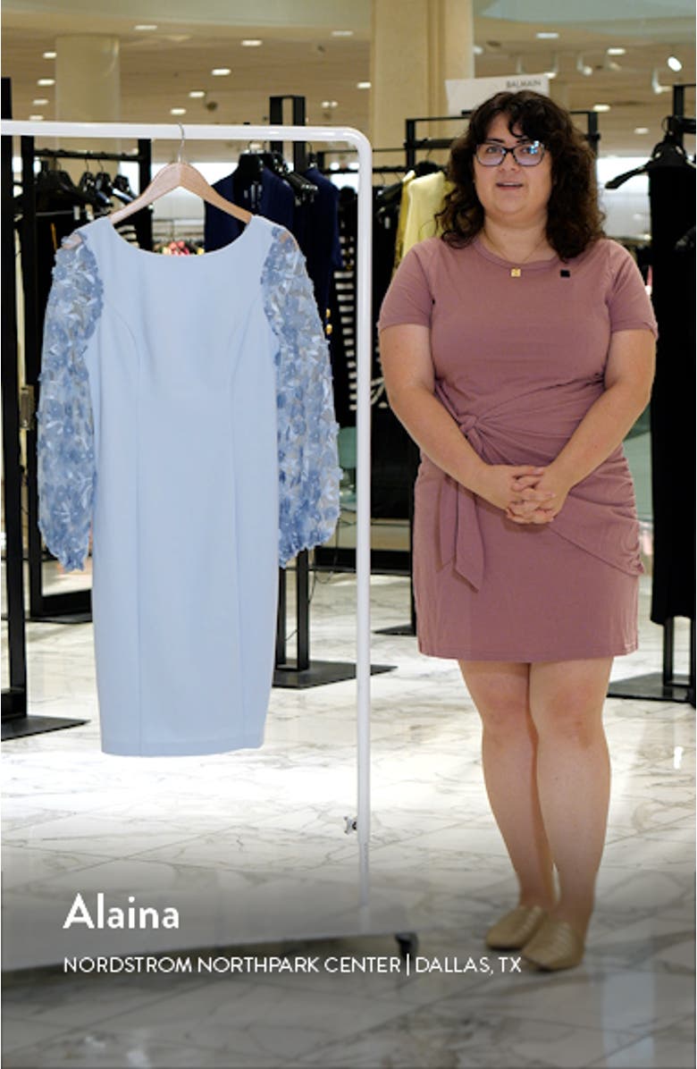Floral Balloon Long Sleeve Sheath Dress, sales video thumbnail