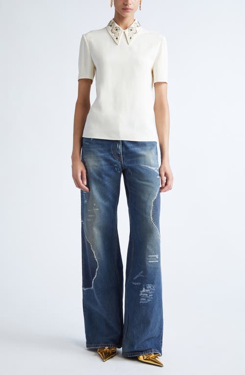 Versace Embellished-collar Short-sleeve Top In Neutral