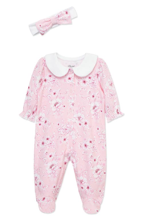 Shop Little Me Shaded Roses Cotton Footie & Headband Set In Pink