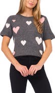 CeCe Heart Short Sleeve Crewneck Sweater