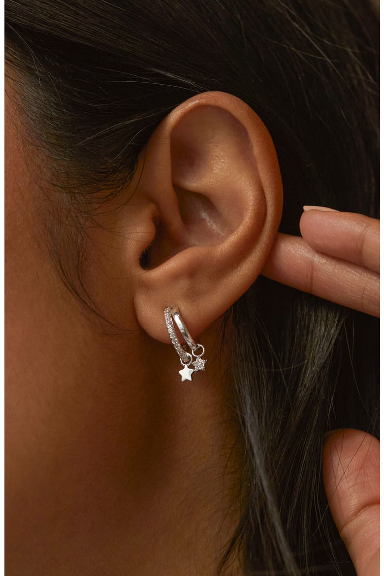 Duo Pavé Star Hoop Earrings, Alternate, color, SILVER