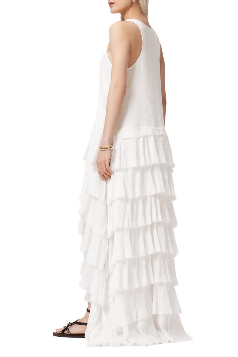 Cavarly High Low Ruffled Cotton Crepe Dress, Alternate, color, WHITE