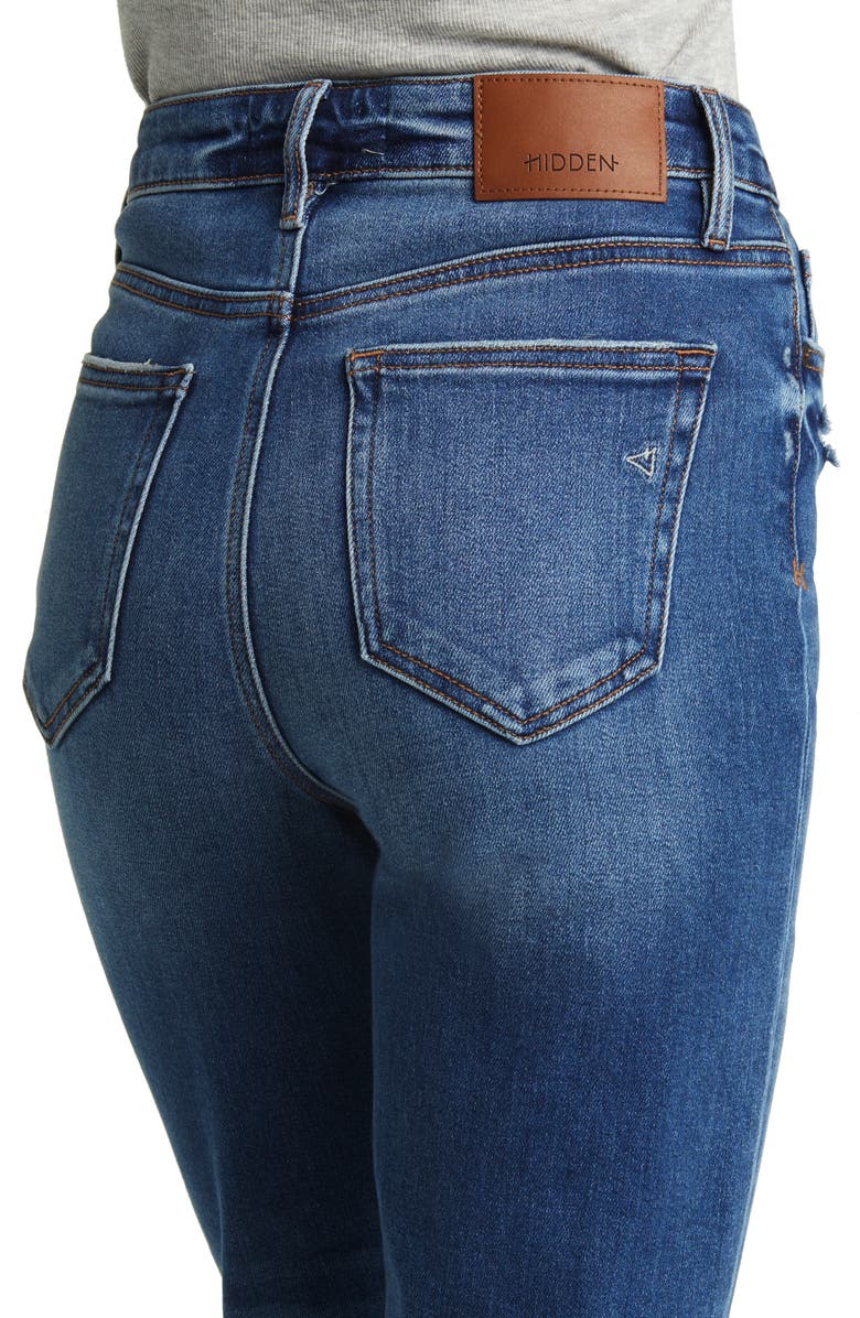 HIDDEN JEANS Ripped Frayed Hem Slim Straight Leg Jeans, Alternate, color, Dark Wash