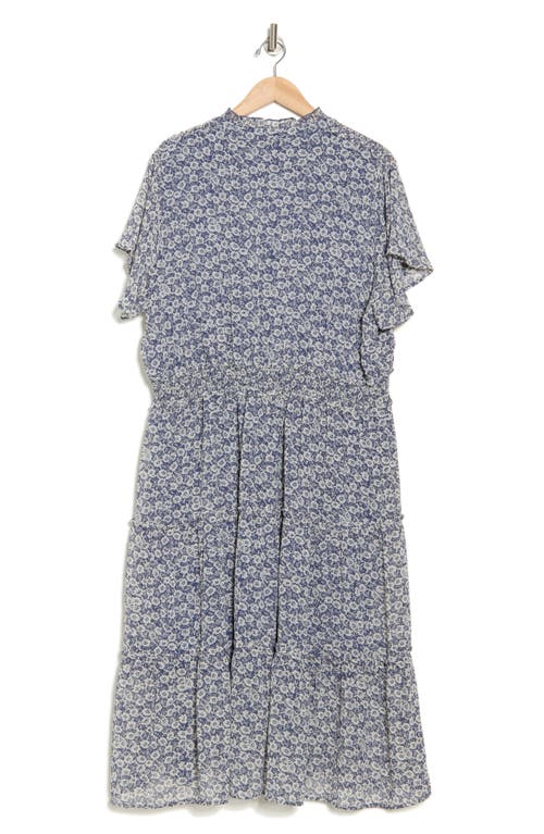 Shop Melrose And Market Tiered Midi Dress In Blue- Ivory Sketch Blossom