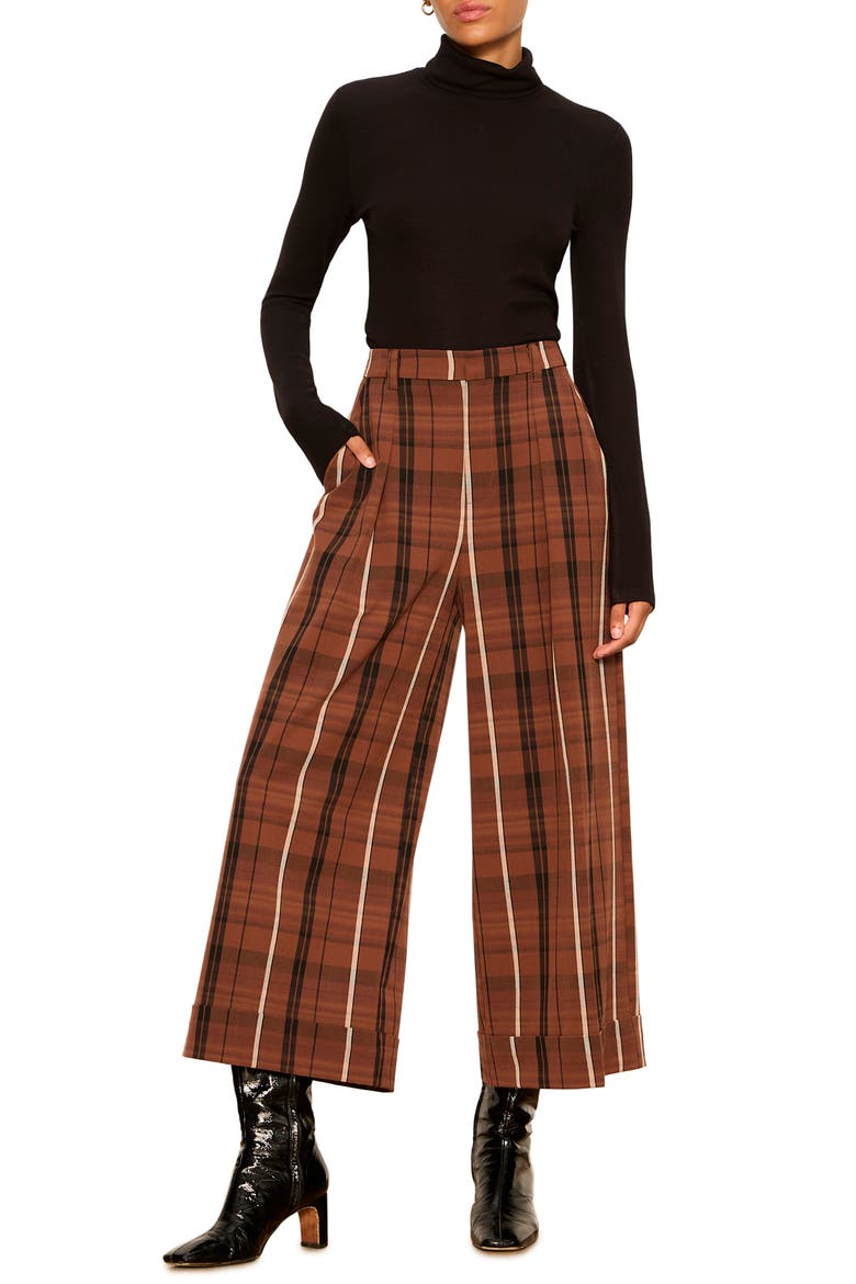 Terrace Plaid Crop Wide Leg Pants, Alternate, color, ELDER BROWN PLAID