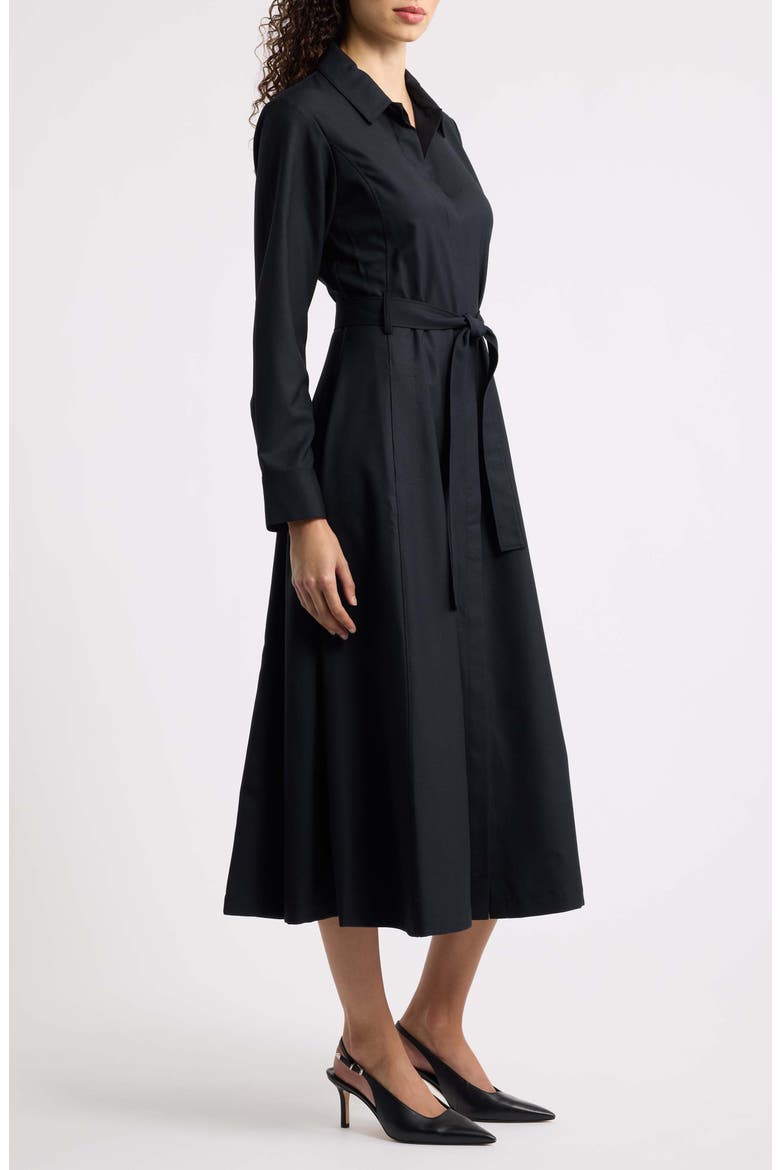 Belted Long Sleeve Midi Dress, Alternate, color, BLACK